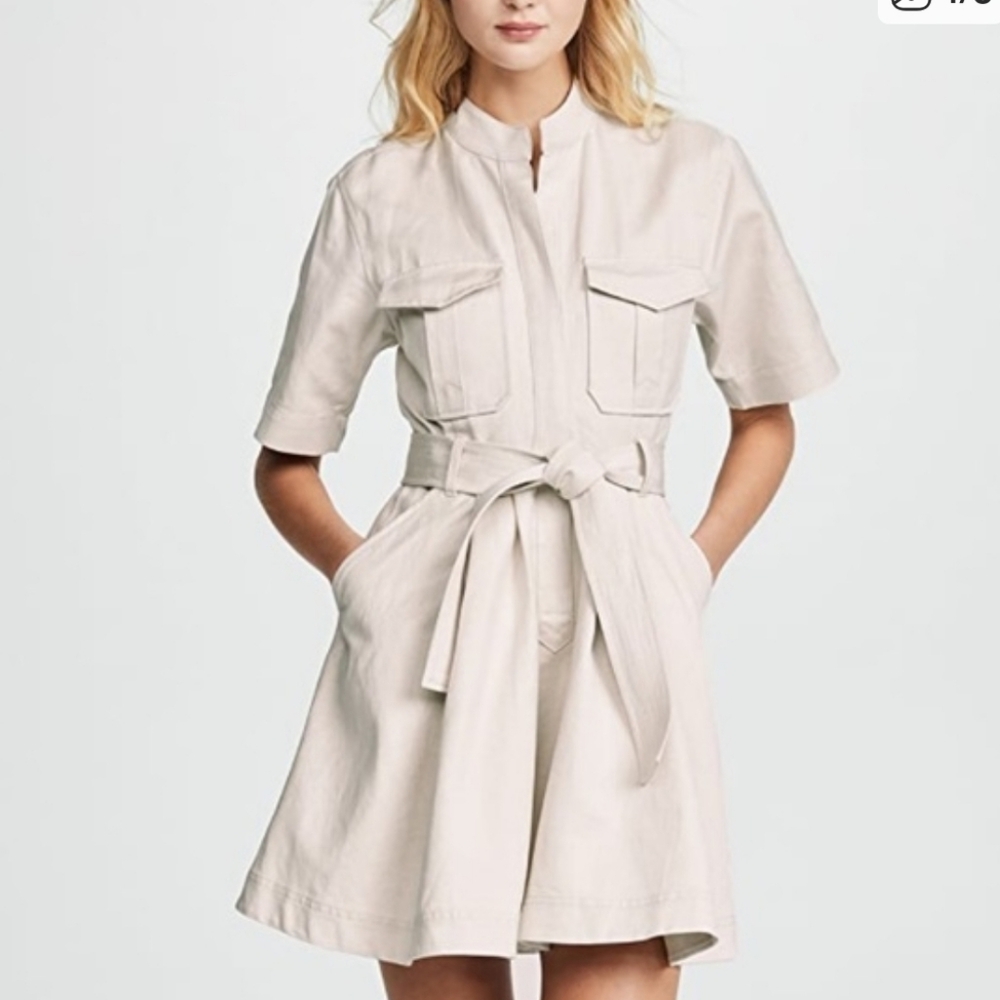 A.L.C. Bryn Ecru Belted Shirt Dress 8 Cotton Linen Safari Inspired Utility Cargo